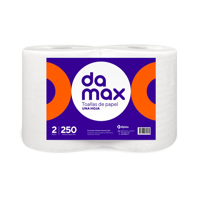 Toalla Damax - 2 Rollos de 250 mts – Hoja Simple
