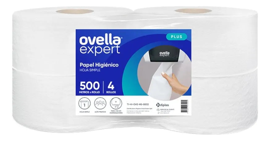 Higiénico Industrial Ovella – 4 Rollos de 500 mts - Hoja Simple