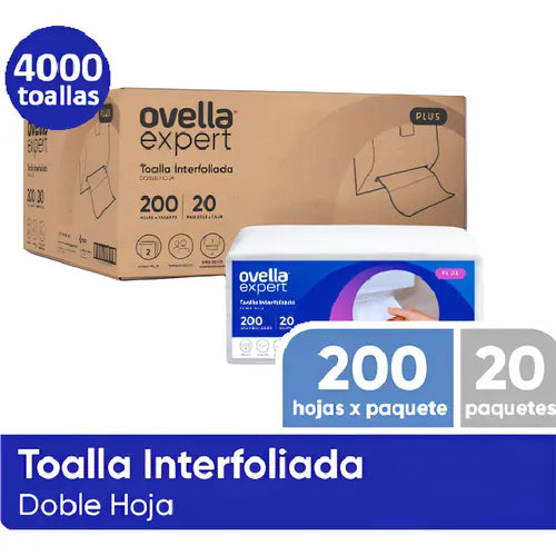 Toalla Interfoliada Ovella Eco (20 paquetes × 200 hojas)