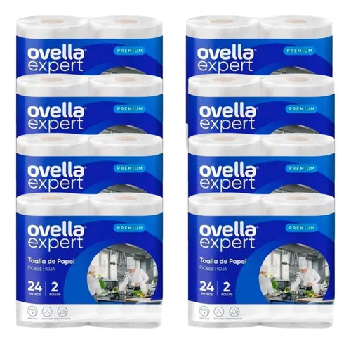 Toalla Ovella - 8 paquetes × 2 rollos × 24 mts - Doble Hoja