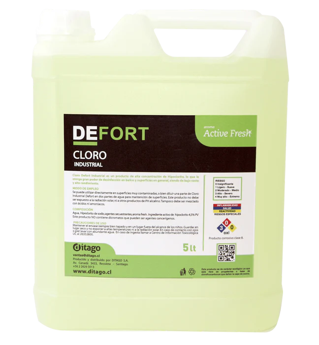 Cloro Líquido DEFORT para Desinfección de Superficies - 5 Litros