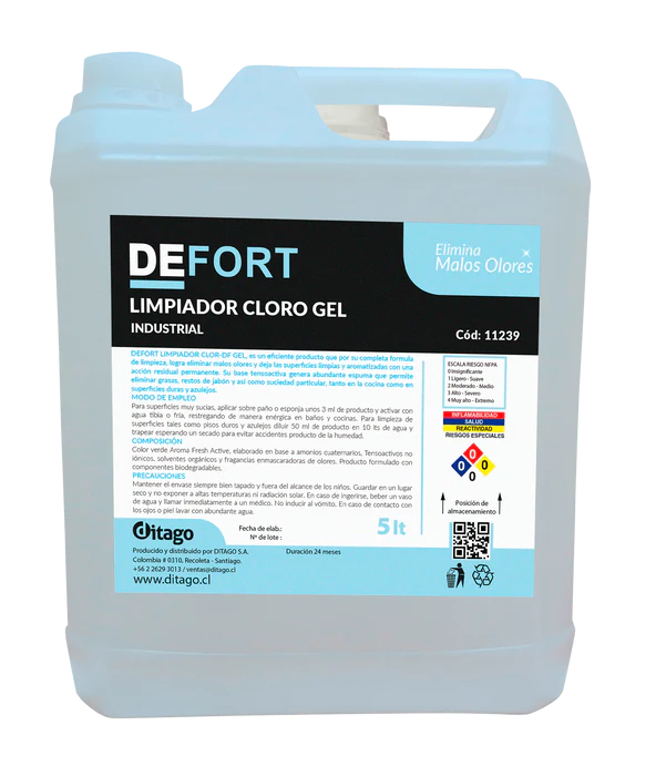 Cloro Gel DEFORT para Desinfección de Superficies - 5 Litros