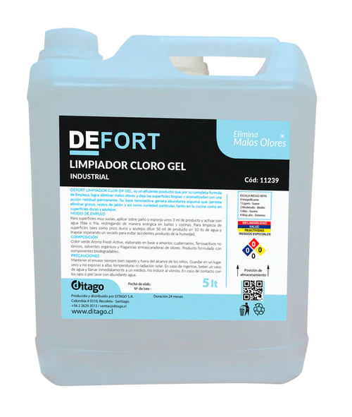 Cloro Gel DEFORT para Desinfección de Superficies - 5 Litros