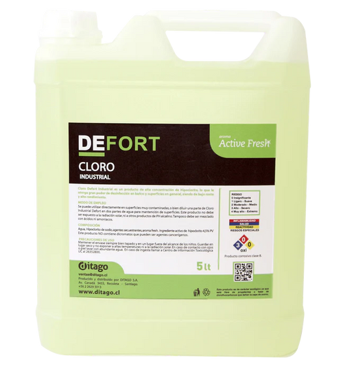 Cloro Líquido DEFORT para Desinfección de Superficies - 5 Litros