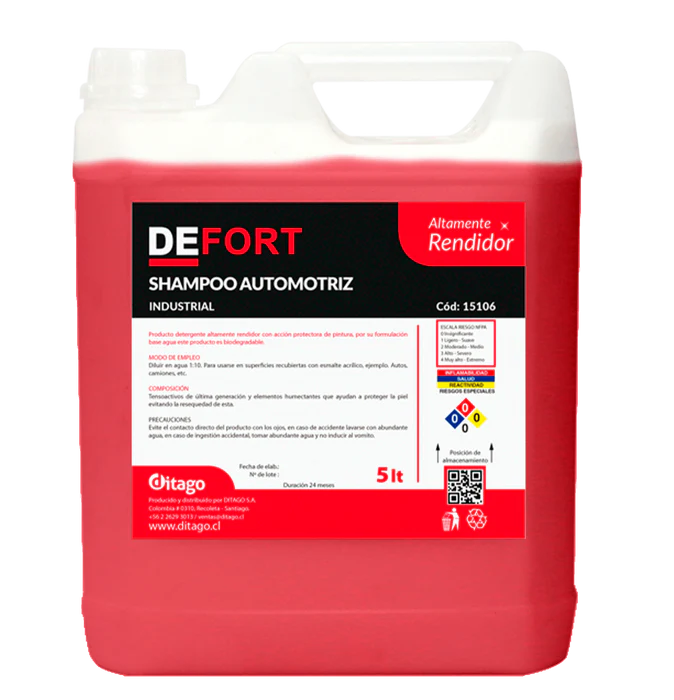 Shampoo Automotriz DEFORT Alta Espuma PH Neutro - 5 Litros