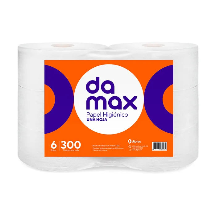 Papel Higiénico Damax 6 Rollos de 300mts  – Hoja Simple